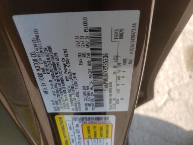 3FA6P0MU6KR235336 2019 FORD FUSION, photo no. 12