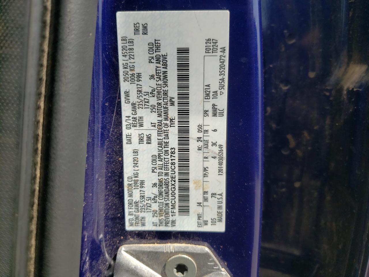 1FMCU0GX2EUC81783 2014 Ford Escape Se 1FMCU0GX2EUC81783 2014 Ford Escape Se