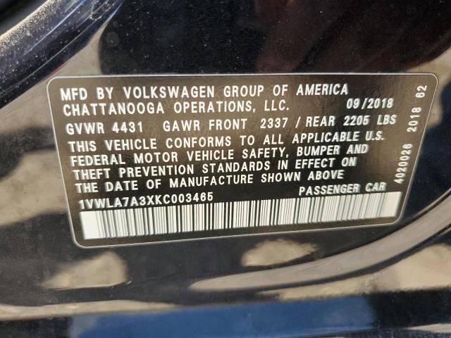 2019 VOLKSWAGEN PASSAT WOL - 1VWLA7A3XKC003465