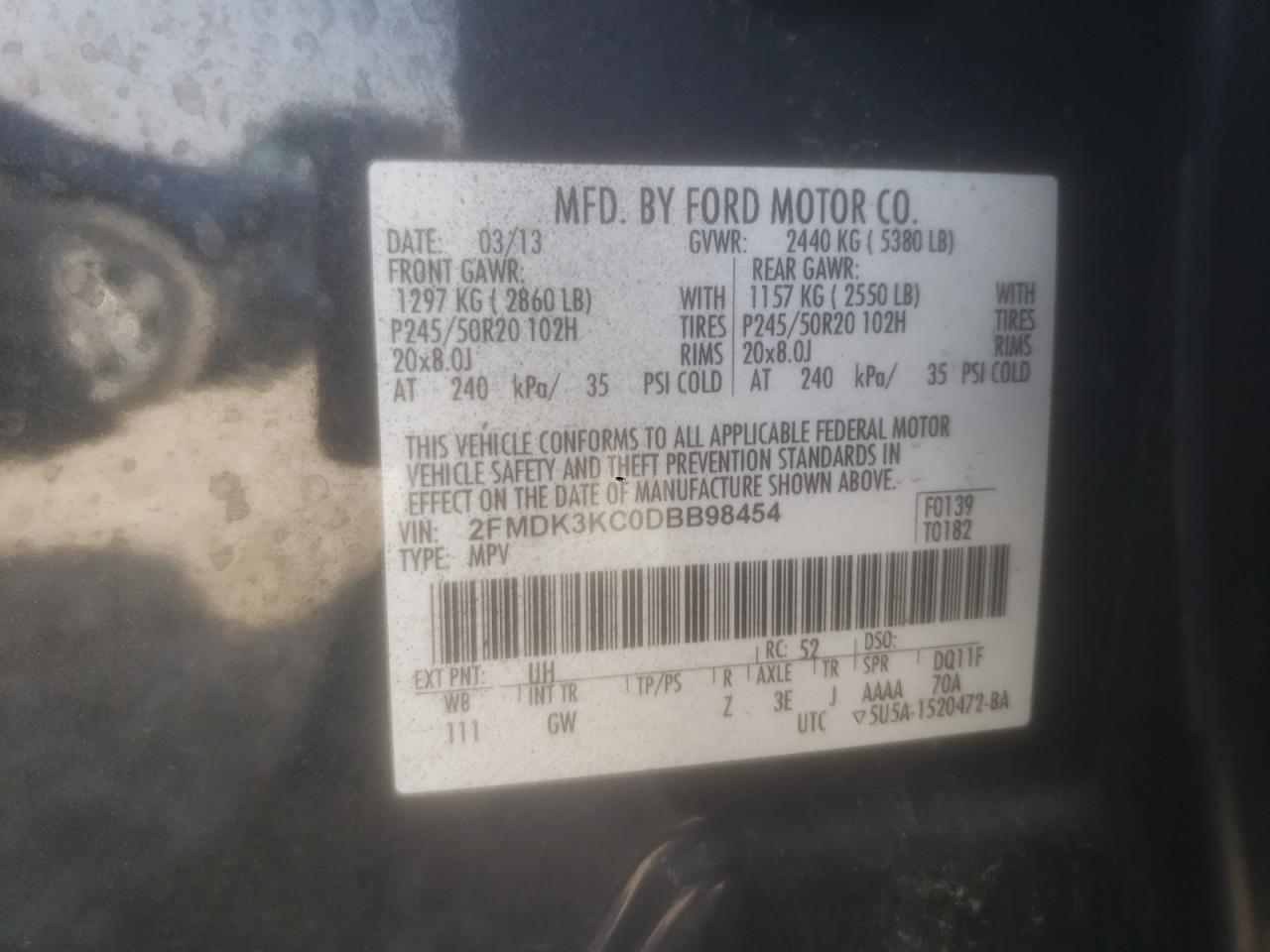 2FMDK3KC0DBB98454 2013 Ford Edge Limited