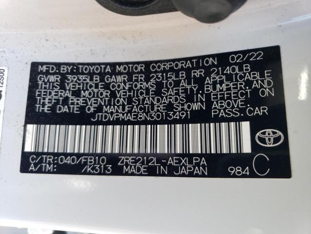 JTDVPMAE8N3013491 Toyota COROLLA LE