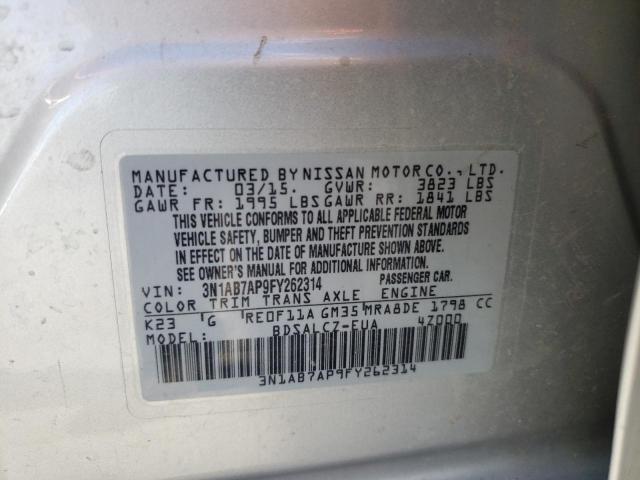 3N1AB7AP9FY262314 Nissan SENTRA S