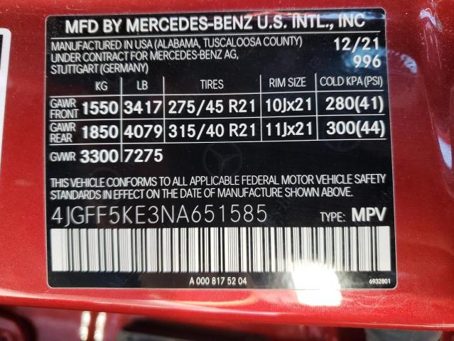 4JGFF5KE3NA651585 Mercedes-Benz Gls 450 4matic