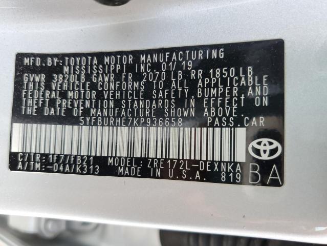 2019 TOYOTA COROLLA L - 5YFBURHE7KP936658