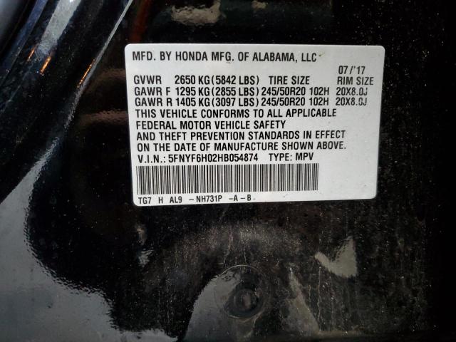 5FNYF6H02HB054874 Honda Pilot Elite