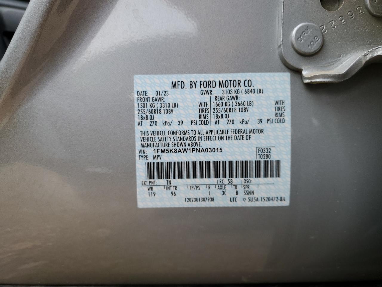 1FM5K8AW1PNA03015 FORD EXPLORER 2023