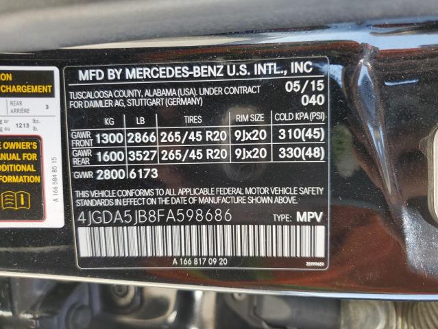 VIN 4JGDA5JB8FA598686 2015 Mercedes-Benz ML-Class, 350 no.14