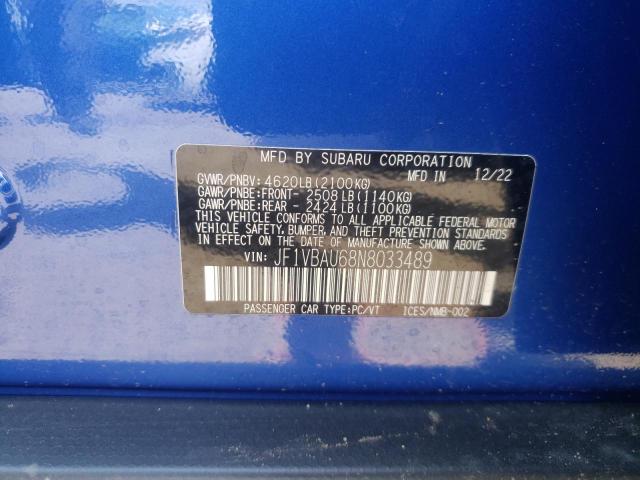 2022 SUBARU WRX GT JF1VBAU68N8033489