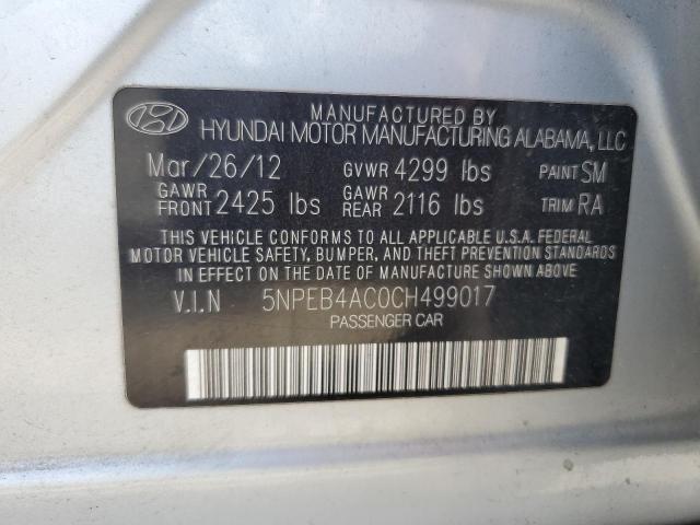 VIN: 5NPEB4AC0CH499017 Auction: COPART Lot: 60565663 Location: FL - ORLANDO SOUTH 5NPEB4AC0CH499017 HYUNDAI SONATA 2012 GRAY Photo 12