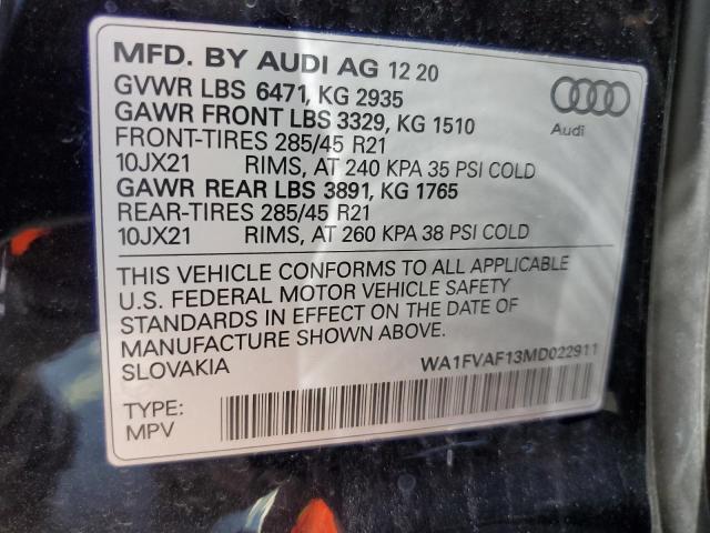 2021 AUDI Q8 PRESTIG WA1FVAF13MD022911