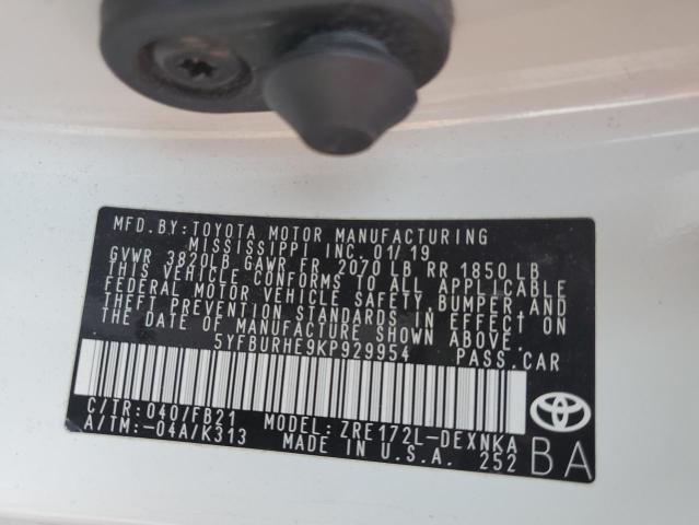 5YFBURHE9KP929954 | 2019 TOYOTA COROLLA L