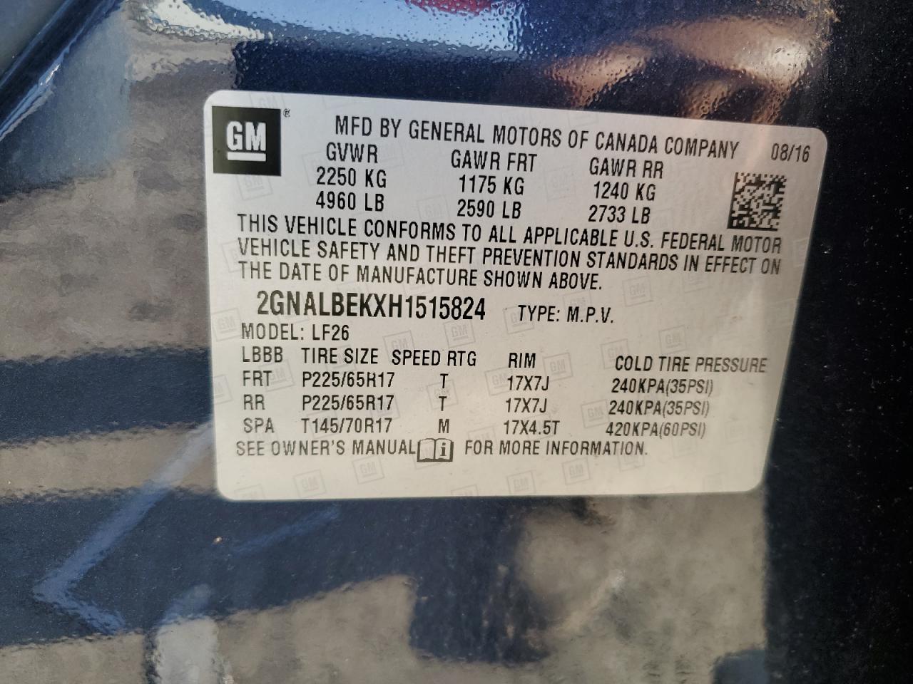2GNALBEKXH1515824 CHEVROLET EQUINOX 2017