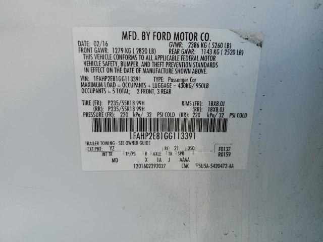 1FAHP2E81GG113391 Ford TAURUS SEL