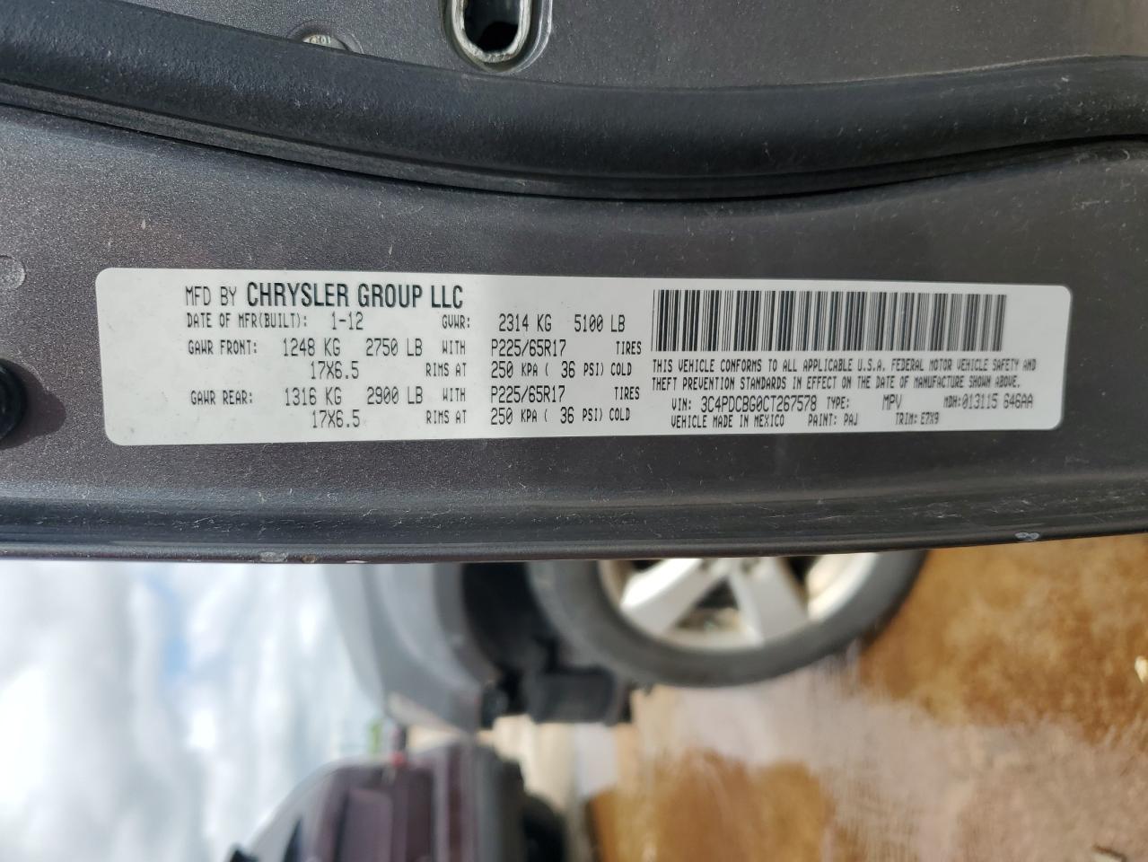 3C4PDCBG0CT267578 2012 Dodge Journey Sxt