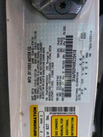 3FA6P0D94HR220418 Ford Fusion Titanium