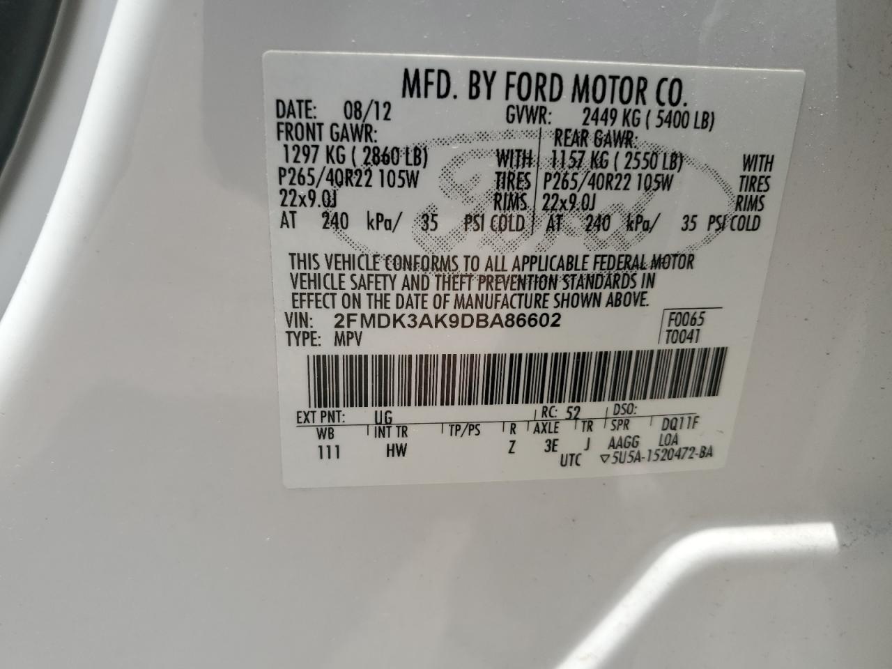 2FMDK3AK9DBA86602 2013 Ford Edge Sport