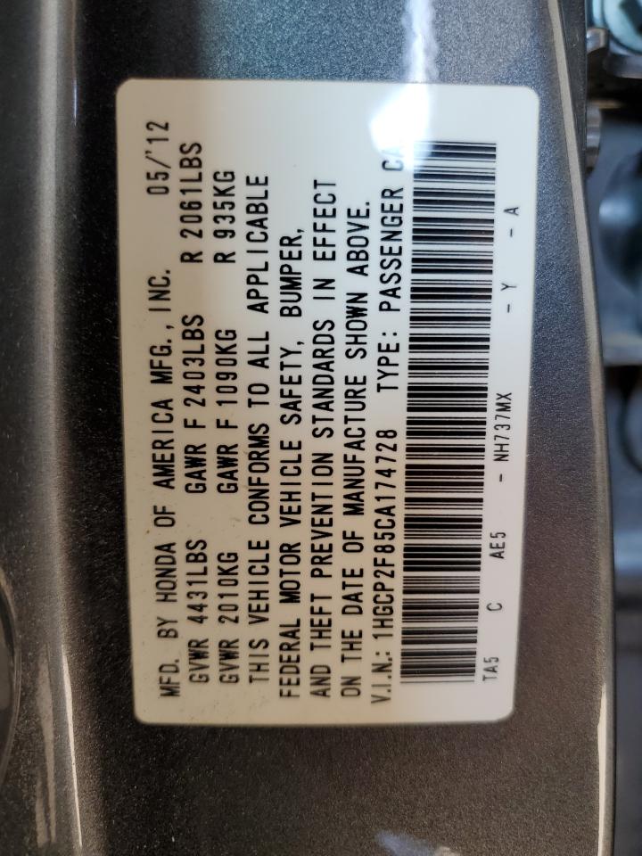 1HGCP2F85CA174728 2012 Honda Accord Exl