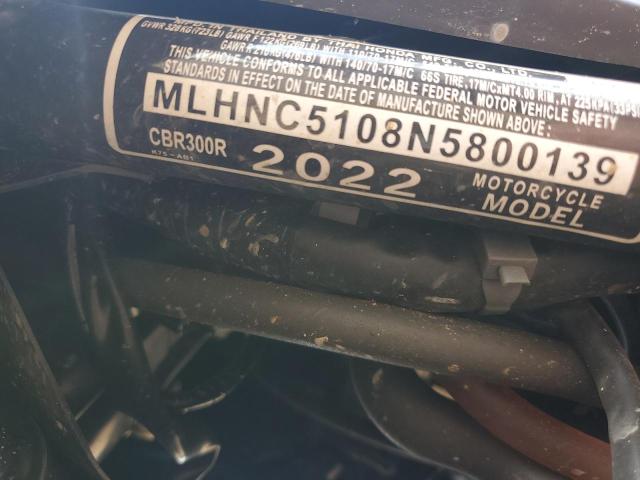 2022 HONDA CBR300 R MLHNC5108N5800139