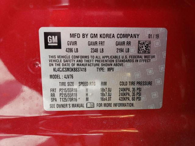 KL4CJCSM3KB837418 Buick Encore ESS 10