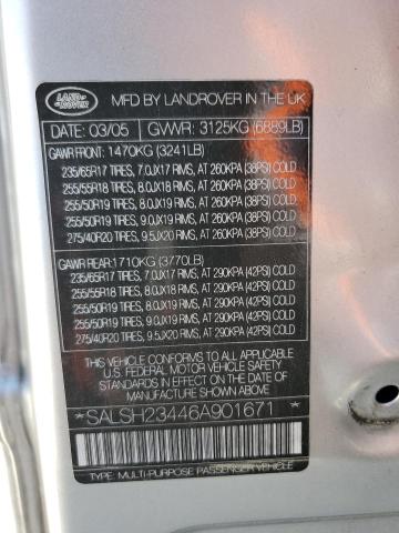 2006 Land Rover Range Rover Sport Supercharged VIN: SALSH23446A901671 Lot: 60548223