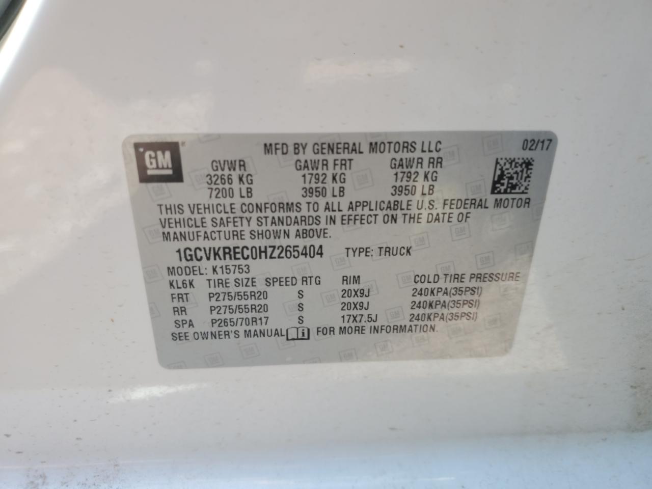 1GCVKREC0HZ265404 CHEVROLET ALL Models 2017