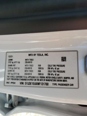 5YJ3E1EAXNF131760 Tesla MODEL 3