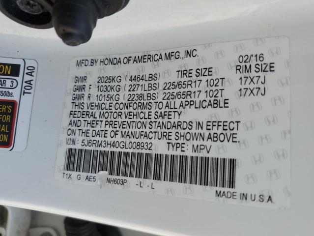 2016 HONDA CR-V SE - 5J6RM3H40GL008932