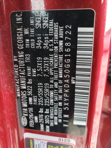5XYPKDA50GG168722 KIA SORENTO SX