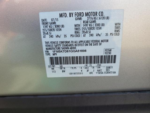 1FM5K7D81GGA51898 Ford EXPLORER XLT