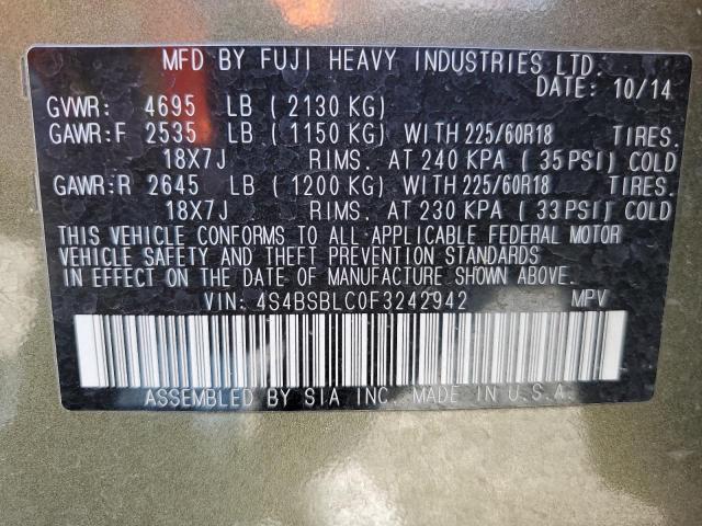 Subaru Outback 2.5i Limited 2015 4S4BSBLC0F3242942 Image 12