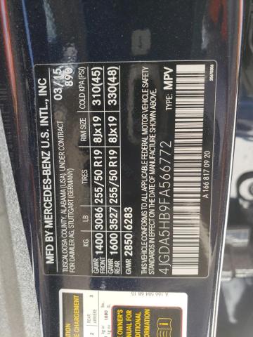 VIN 4JGDA5HB9FA566772 2015 Mercedes-Benz ML-Class, ... no.14