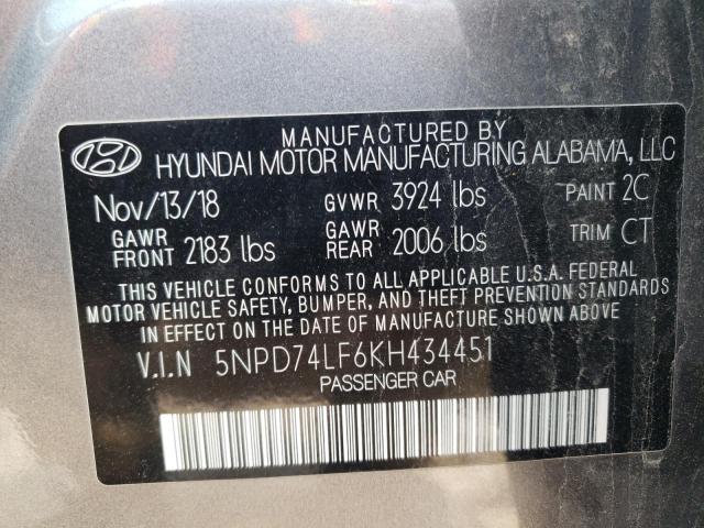 5NPD74LF6KH434451 Hyundai Elantra SE 10