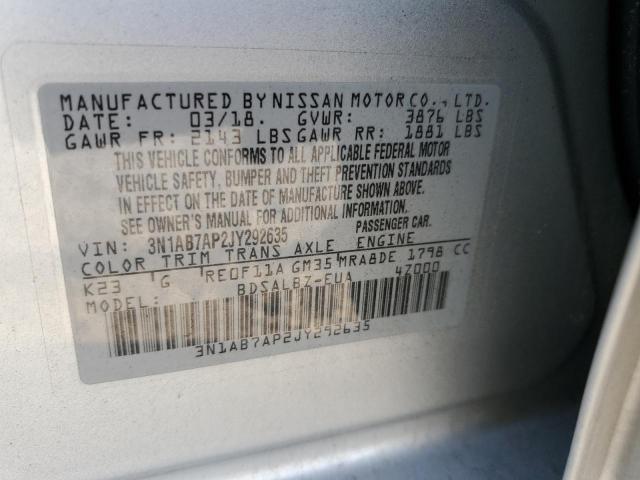 3N1AB7AP2JY292635 | 2018 NISSAN SENTRA S