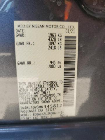 2021 Nissan Altima 2.5 Sv VIN: 1N4BL4DV3MN345812 Lot: 40879039