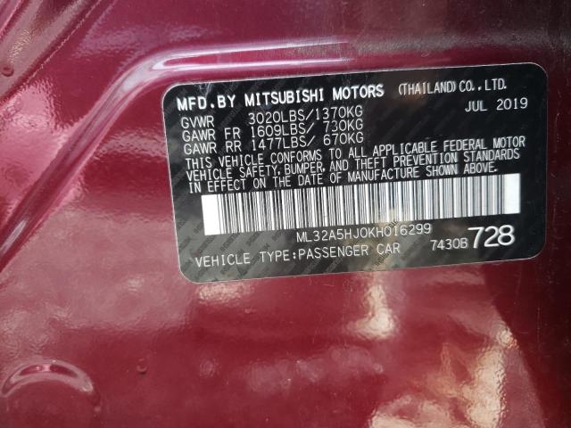 2019 MITSUBISHI MIRAGE LE ML32A5HJ0KH016299