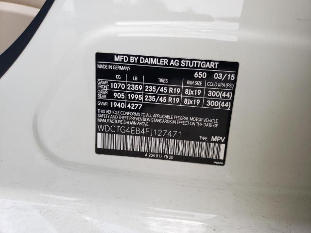WDCTG4EB4FJ127471 Mercedes-Benz GLA 250