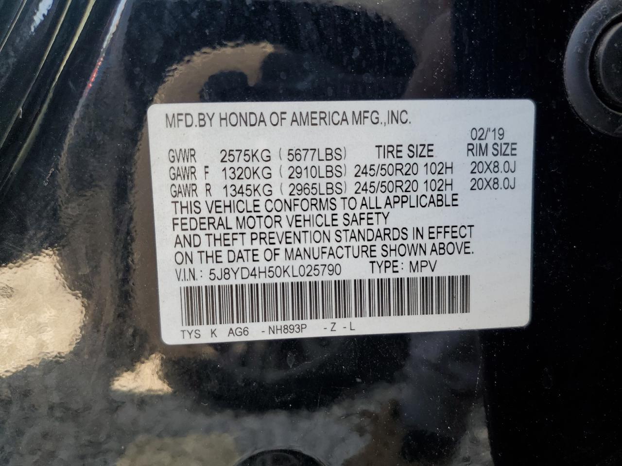 5J8YD4H50KL025790 2019 Acura Mdx Technology