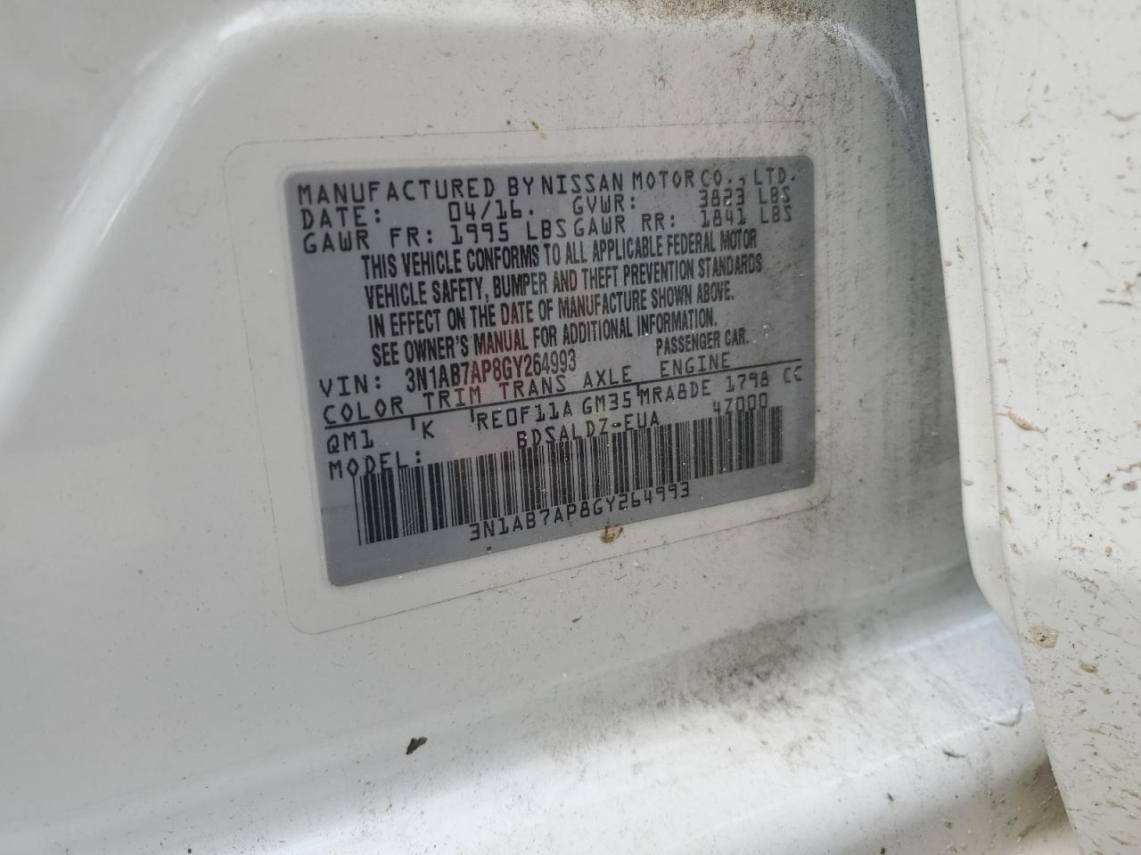 3N1AB7AP8GY264993 NISSAN SENTRA 2016