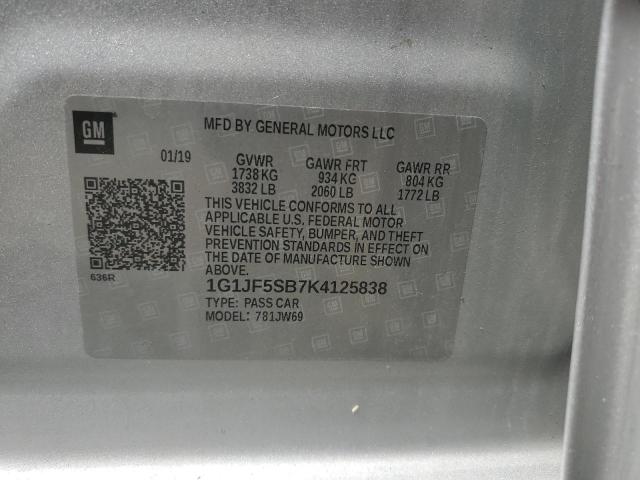 2019 CHEVROLET SONIC PREM - 1G1JF5SB7K4125838