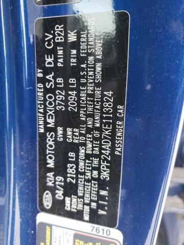 3KPF24AD7KE113824 KIA FORTE FE
