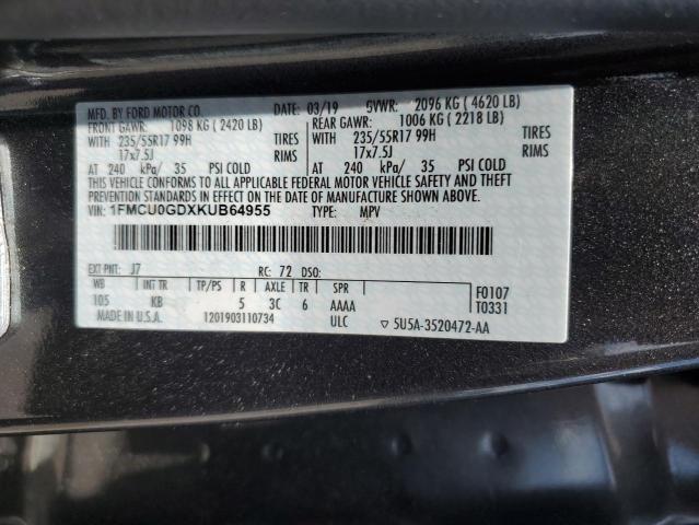 1FMCU0GDXKUB64955 2019 FORD ESCAPE, photo no. 12