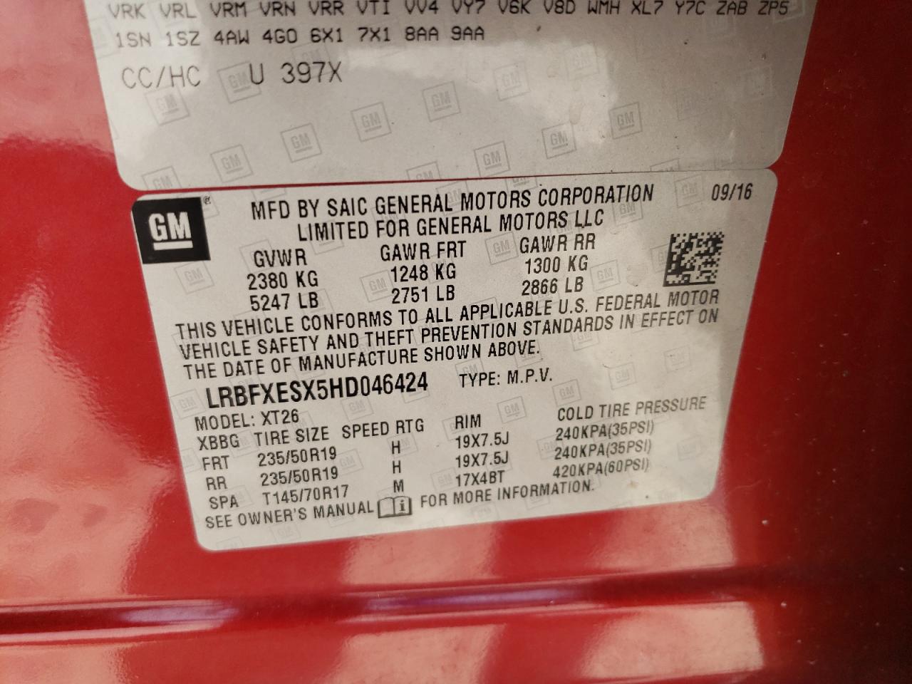 lrbfxesx5hd046424 LRBFXESX5HD046424 2017 Buick Envision Premium
