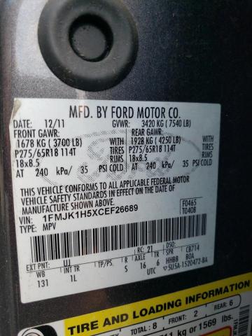 2012 Ford Expedition El Xlt VIN: 1FMJK1H5XCEF26689 Lot: 56171393