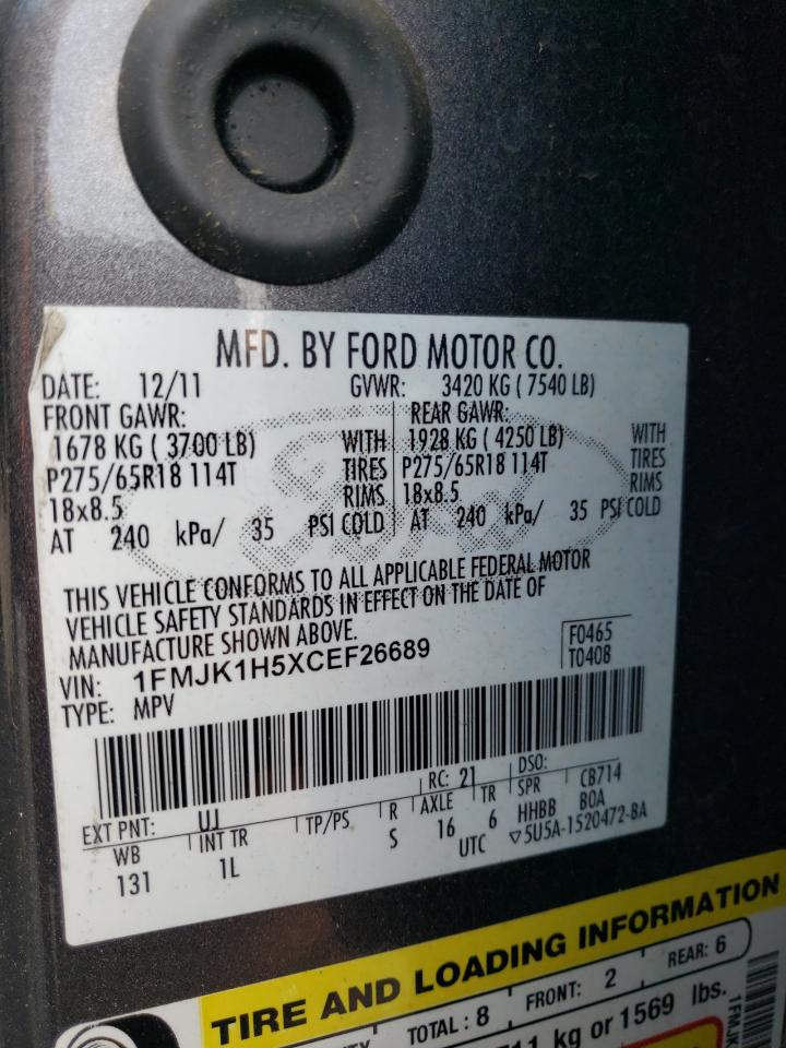 1FMJK1H5XCEF26689 2012 Ford Expedition El Xlt