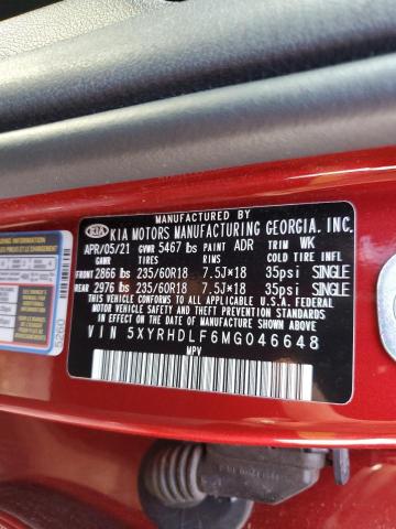 5XYRHDLF6MG046648 KIA SORENTO EX