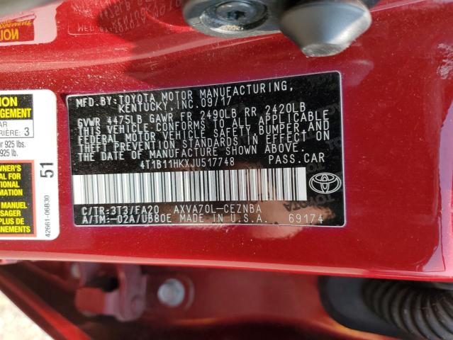 4T1B11HKXJU517748 Toyota CAMRY L