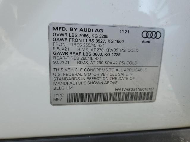 2022 AUDI E-TRON CHR WA1VABGE1NB015127