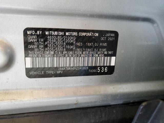 VIN: JA4ATWAA6NZ040828 Auction: COPART Lot: 59706243 Location: MI - IONIA JA4ATWAA6NZ040828 MITSUBISHI ECLIPSE 2022 SILVER Photo 12