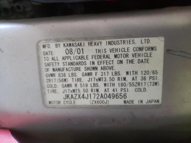 2002 KAWASAKI ZX600 J1 - JKAZX4J172A049656