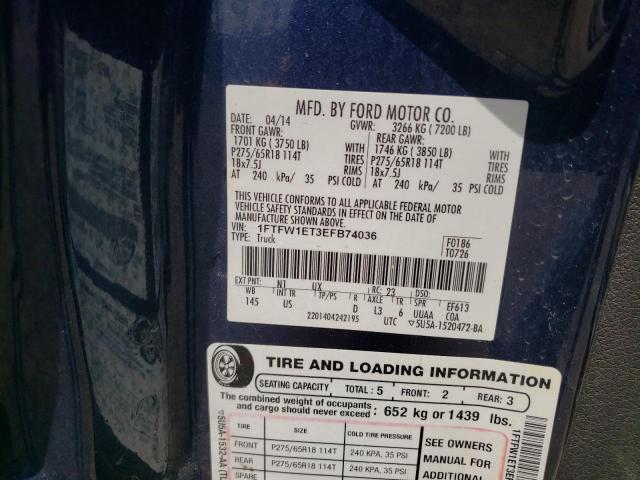 1FTFW1ET3EFB74036 Ford F150 Supercrew